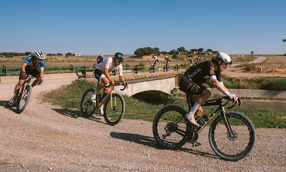 Group of cyclists riding Fara bicycles on the road